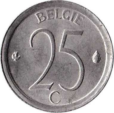 1966 Belgium Baudouin I Dutch text 25 Centimes (Coin alignment)