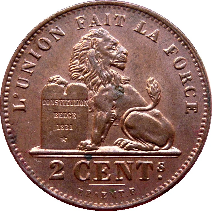 1902 Belgium Léopold II French text 2 Centimes