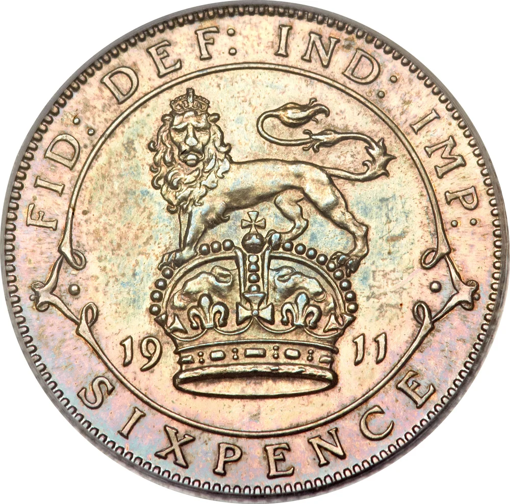 George V 1st coinage Sixpence 1911 – reverse
